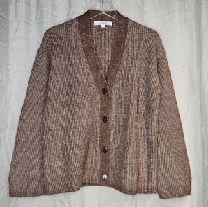 LOFT Rusty Brown Ribbed Knit V-Neck Long Sleeve Button Front Cardigan Sweater